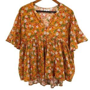 Umgee Boho Floral Roses Babydoll Top